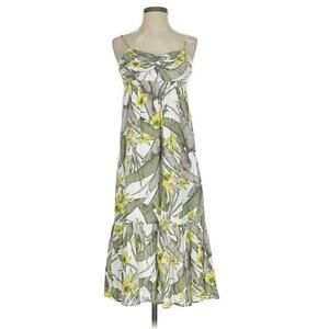 Banana Republic Palm Leaves Floral Front Knot Dress Midi Linen Blend Sz 0 (B2